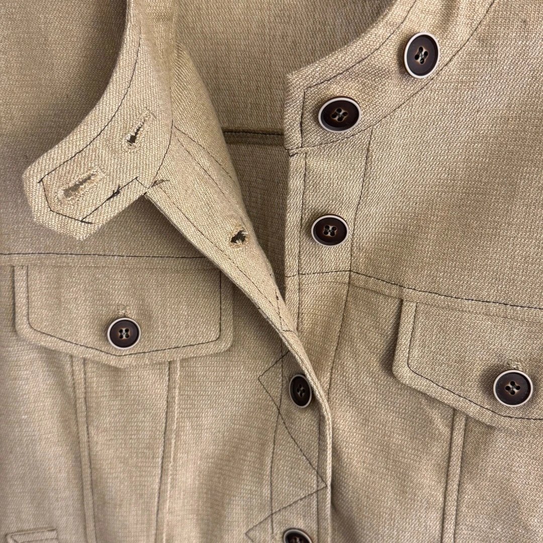 Design Textured Knit Jacket and Wide-Leg Pants Set Beige Casual Set - 8