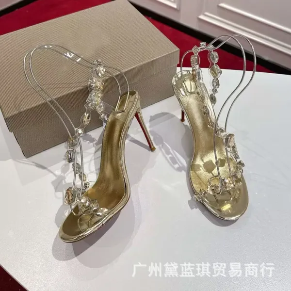 Christian Louboutin Crystal-Embellished Gold Metallic Gladiator Sandals - 10