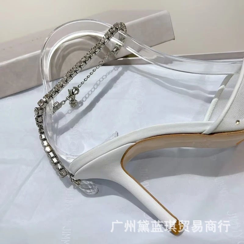 Clear Strap Crystal-Embellished Pointed-Toe Stiletto Heels - 8