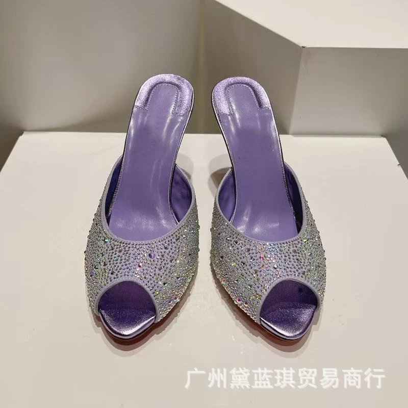 Christian Louboutin Daffodile Crystal-Embellished Gold Peep-Toe Mules - 10