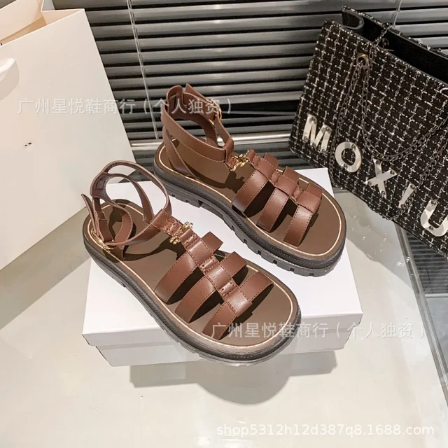 Unbranded Sandals Caged ankle-strap lug-sole with gold-tone hardware product detail image 9