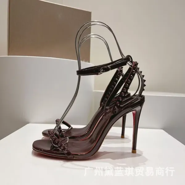 Christian Louboutin Pigalle Follies Studded Patent Leather Red Sole Stilettos - 9