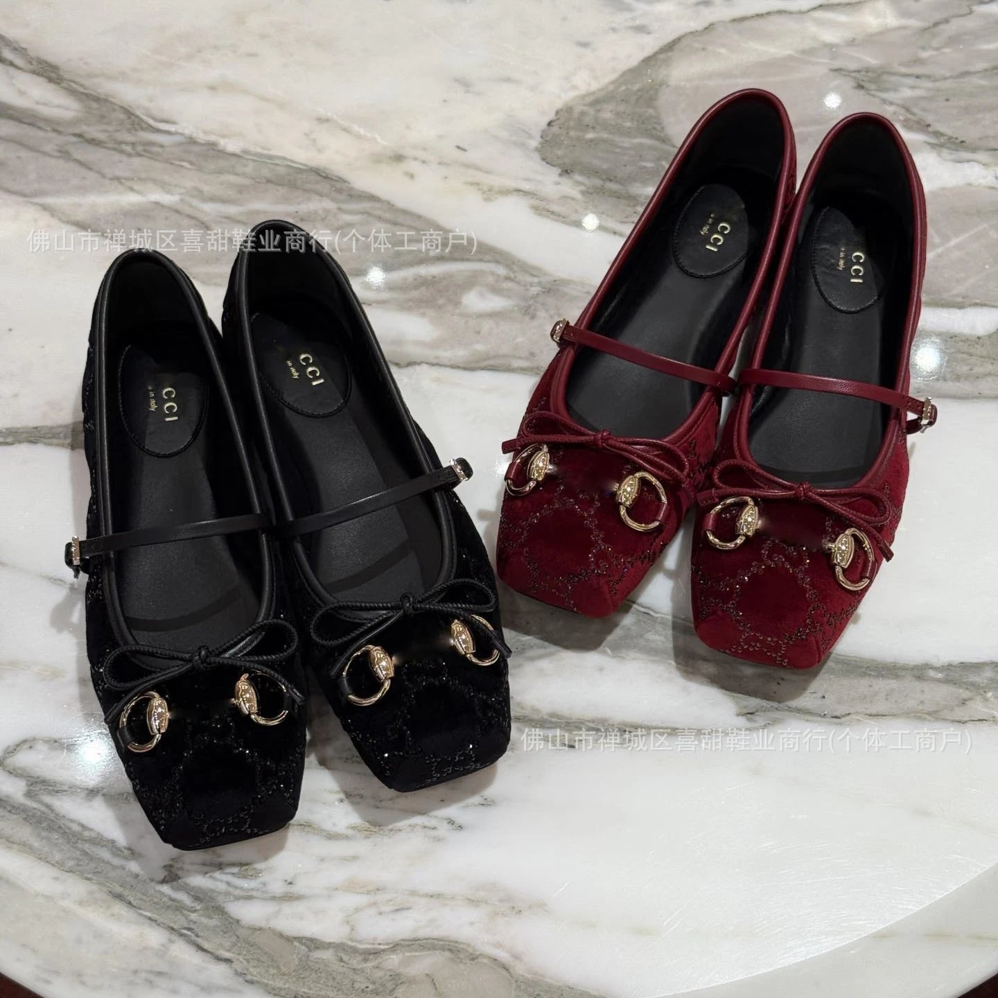 CCI Mary Jane Flat with Horsebit Buckle in Black and Burgundy - 5