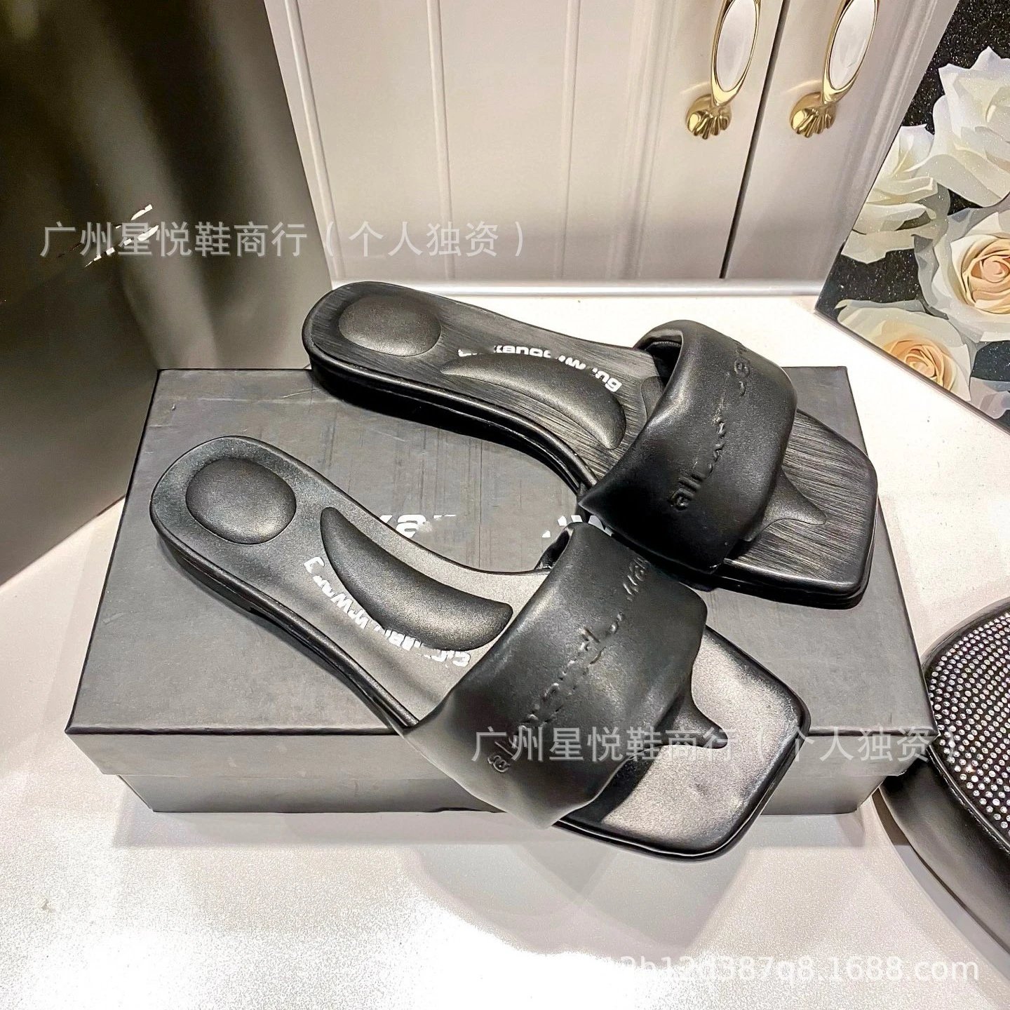 Balenciaga Square Toe Slide Sandals Black