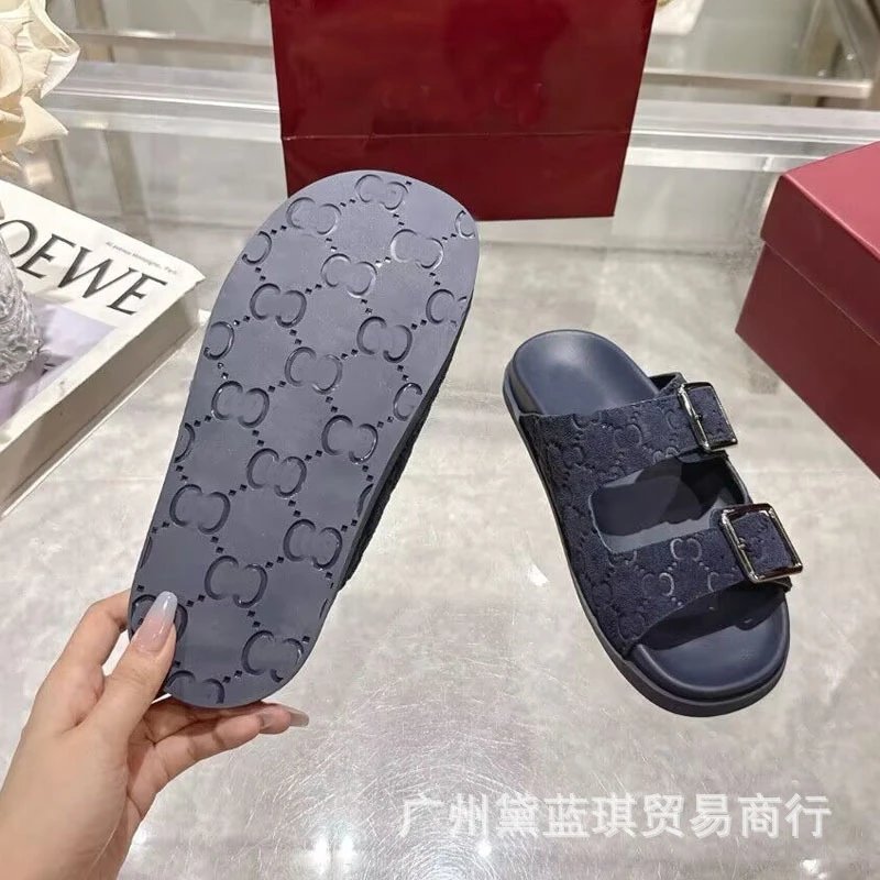 Gucci GG Marmont Slide Sandals Navy Blue Slippers - 7