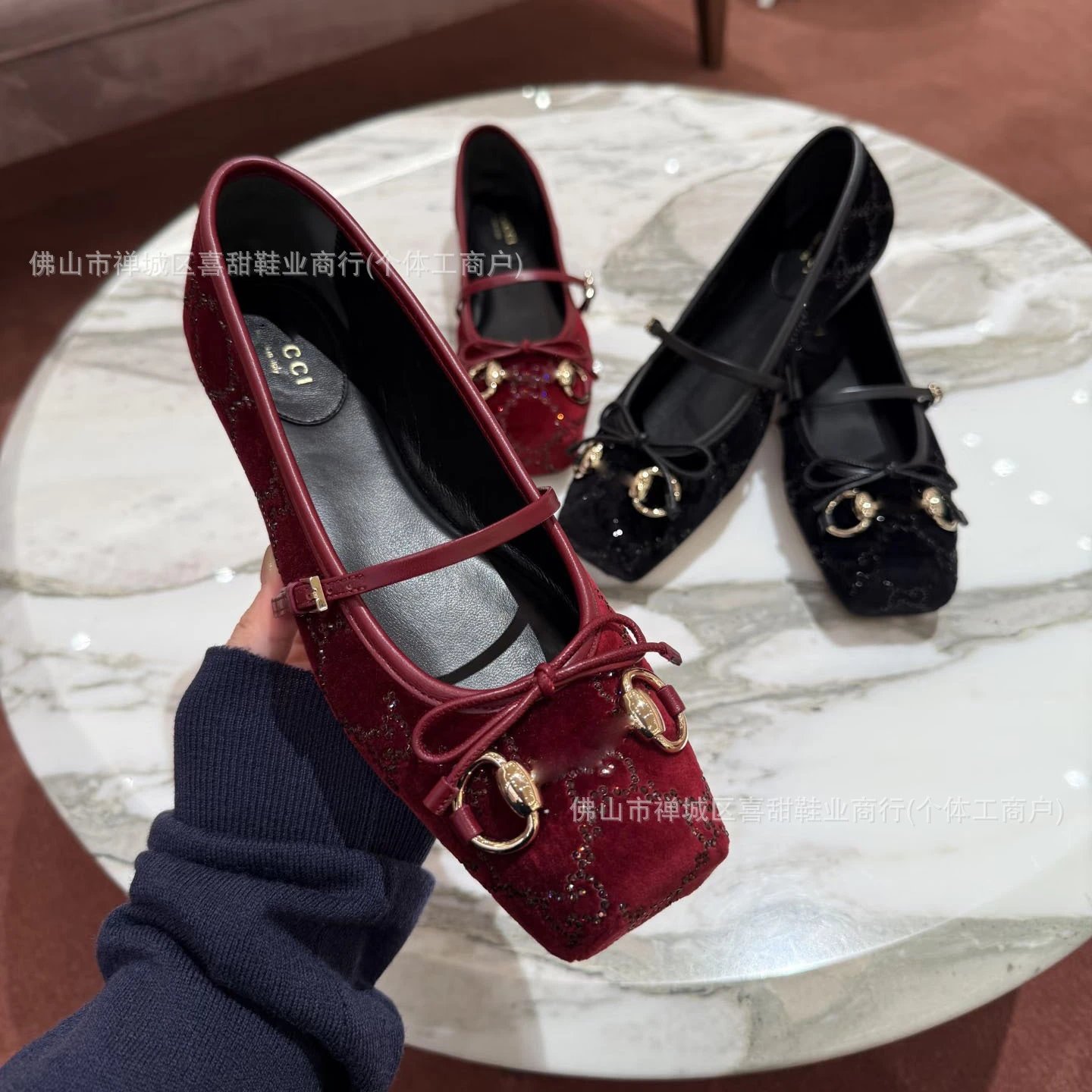 CCI Mary Jane Flat with Horsebit Buckle in Black and Burgundy - 6
