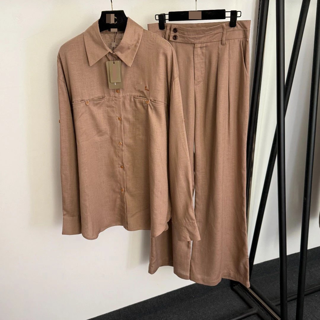 Design Linen-Blend Shirt and Wide-Leg Pants Set in Pale Blue - 6