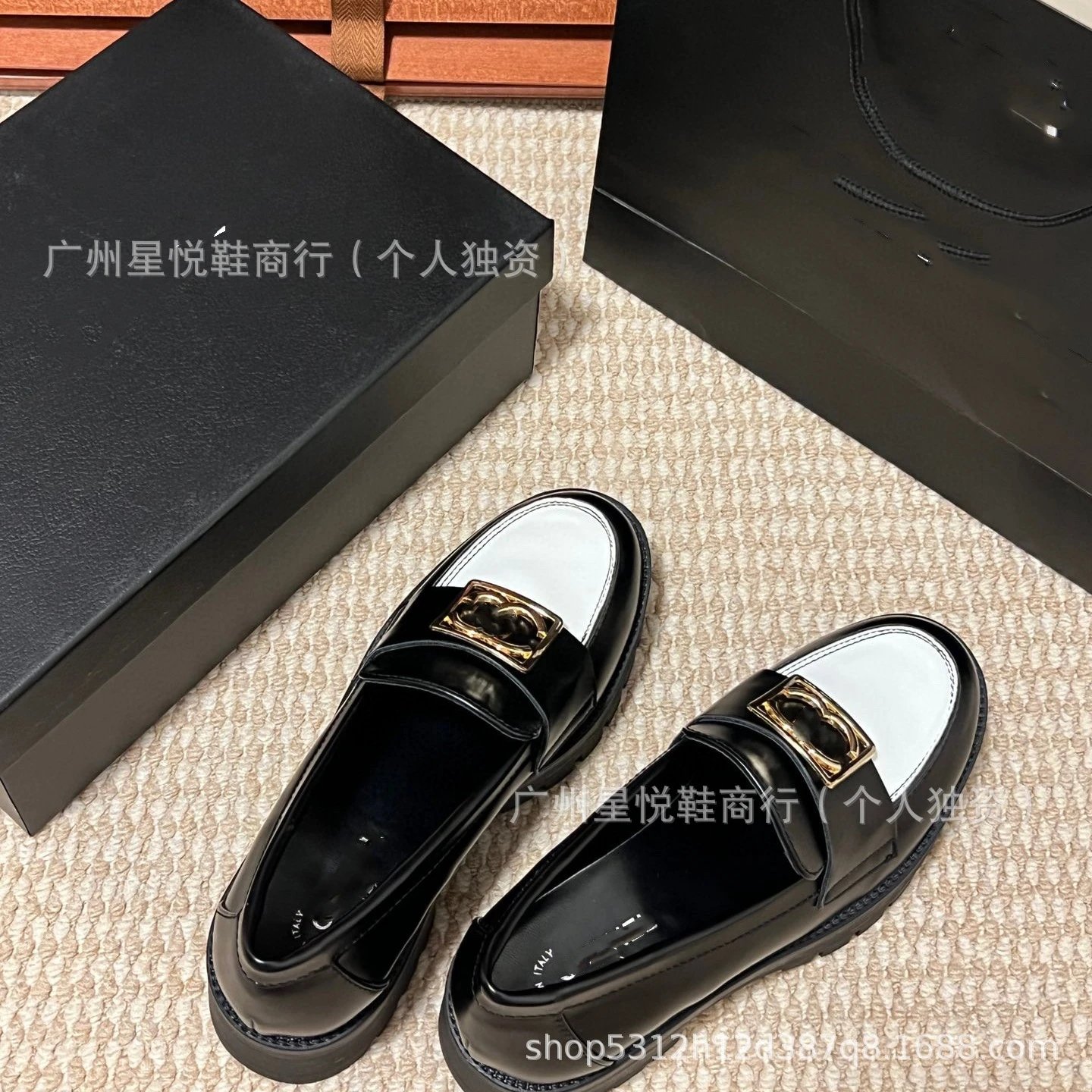 Chanel-inspired Chunky Loafer with Gold CC Buckle Black Loafers - 6
