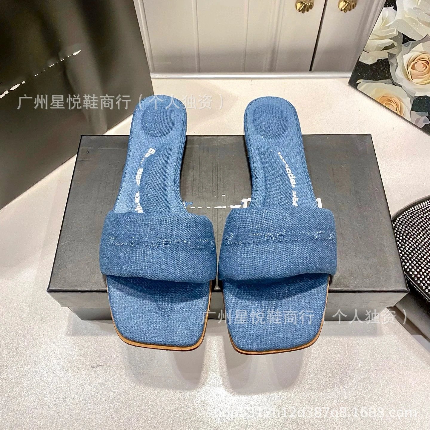 Alexander McQueen Denim Slide Sandals Blue - 7