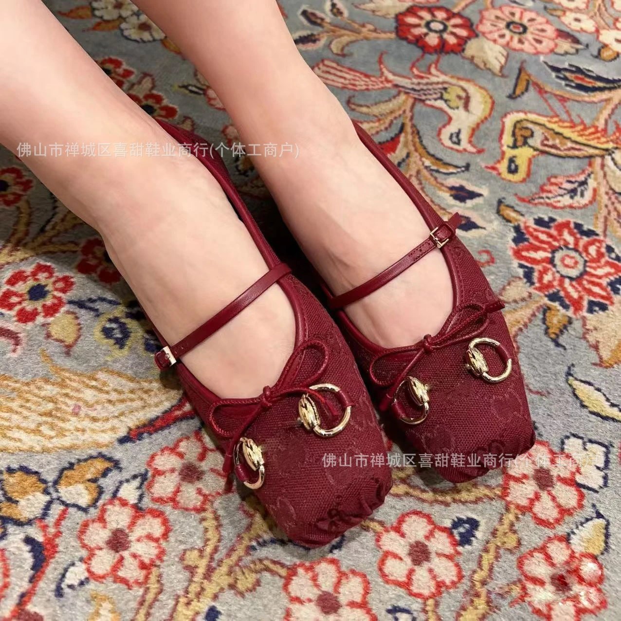 CCI Mary Jane Flat with Horsebit Buckle in Black and Burgundy - 10