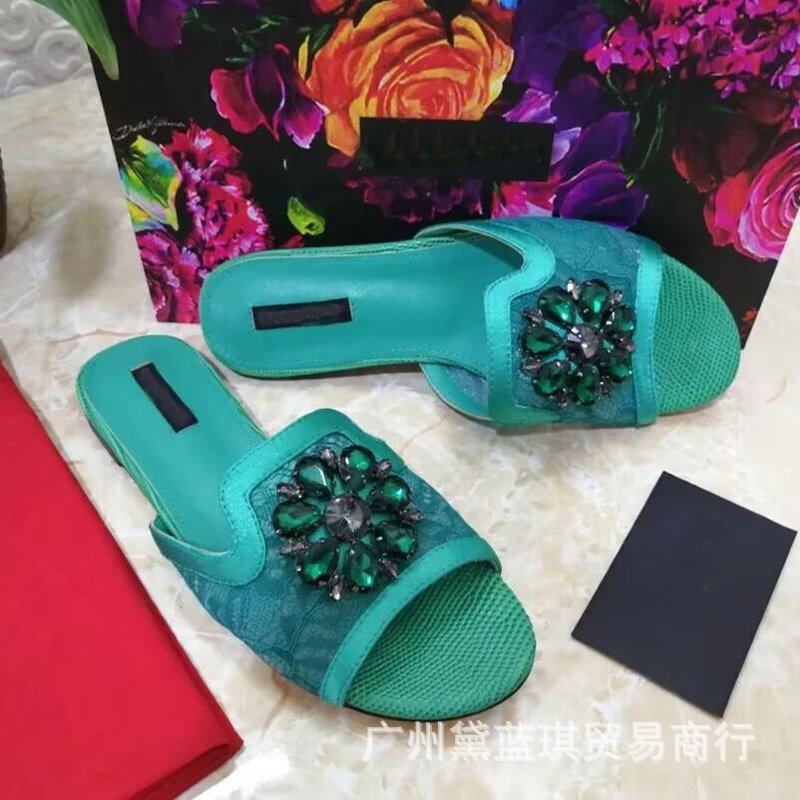 Dolce & Gabbana Floral Embellished Black Lace Slippers - 4