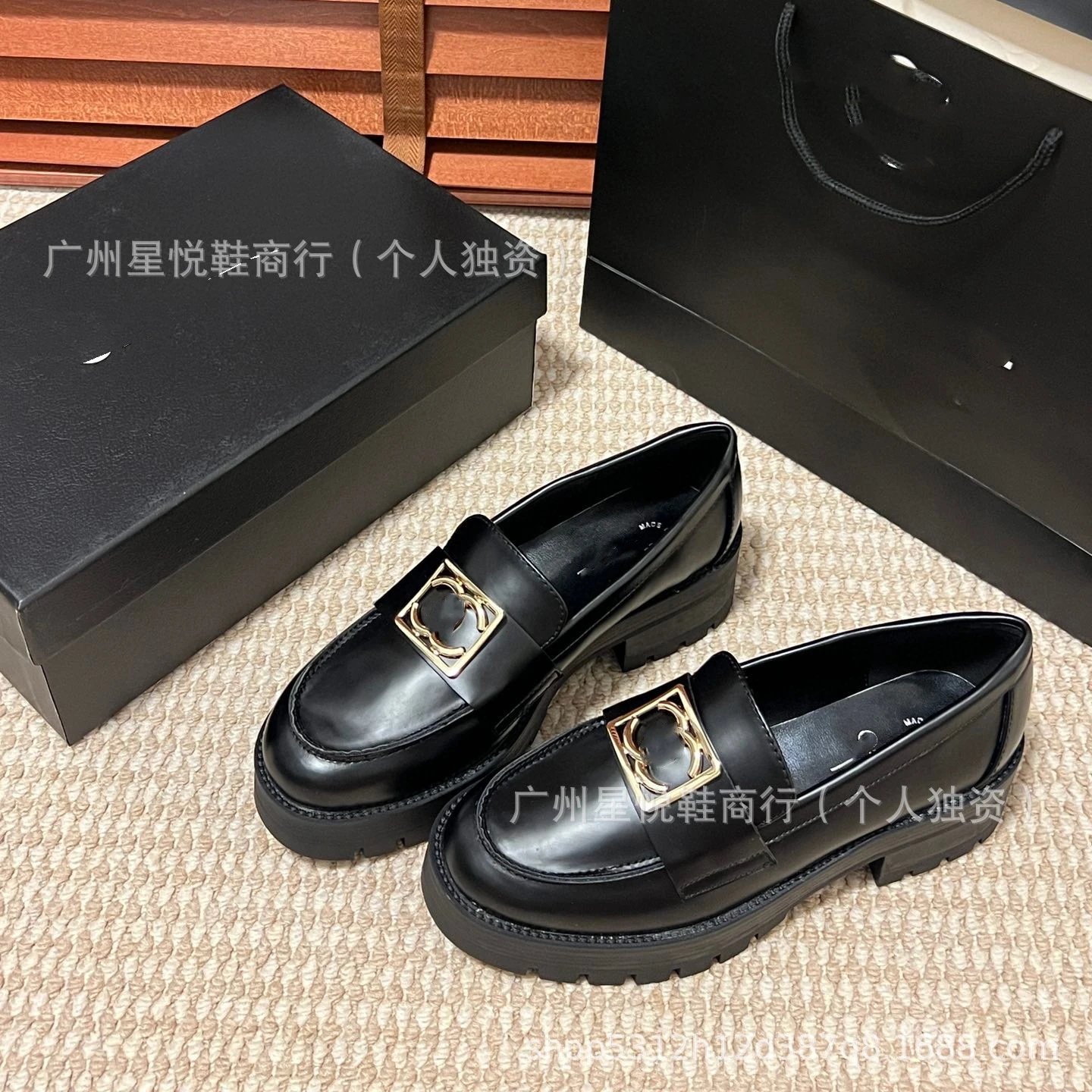 Chanel-inspired Chunky Loafer with Gold CC Buckle Black Loafers - 15