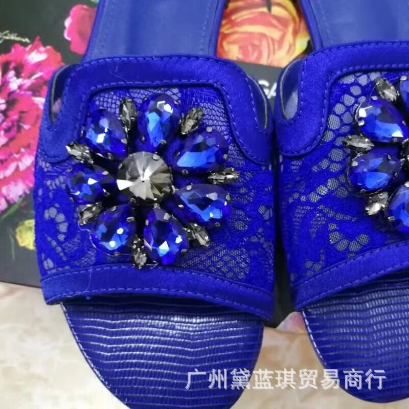 Dolce & Gabbana Floral Embellished Black Lace Slippers - 8