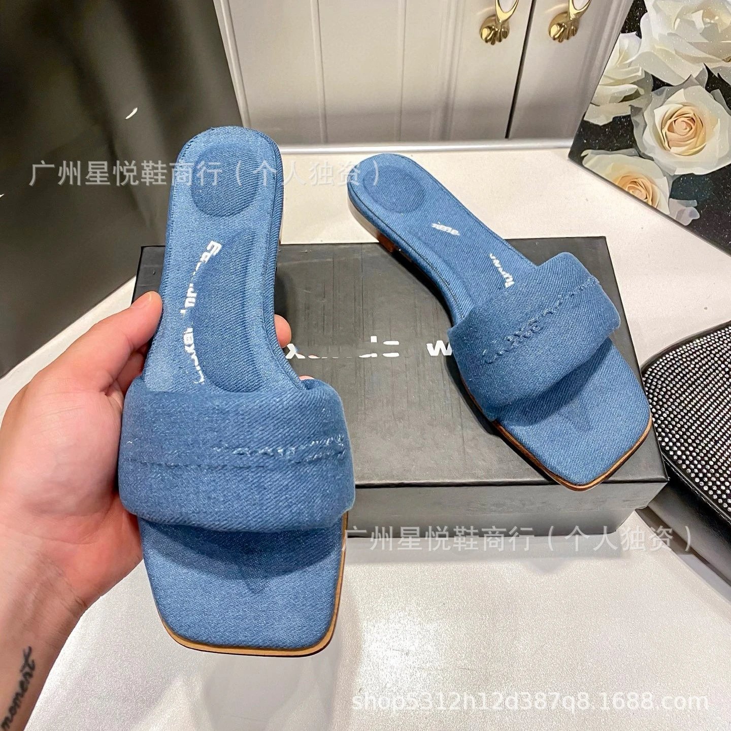 Alexander McQueen Denim Slide Sandals Blue - 15