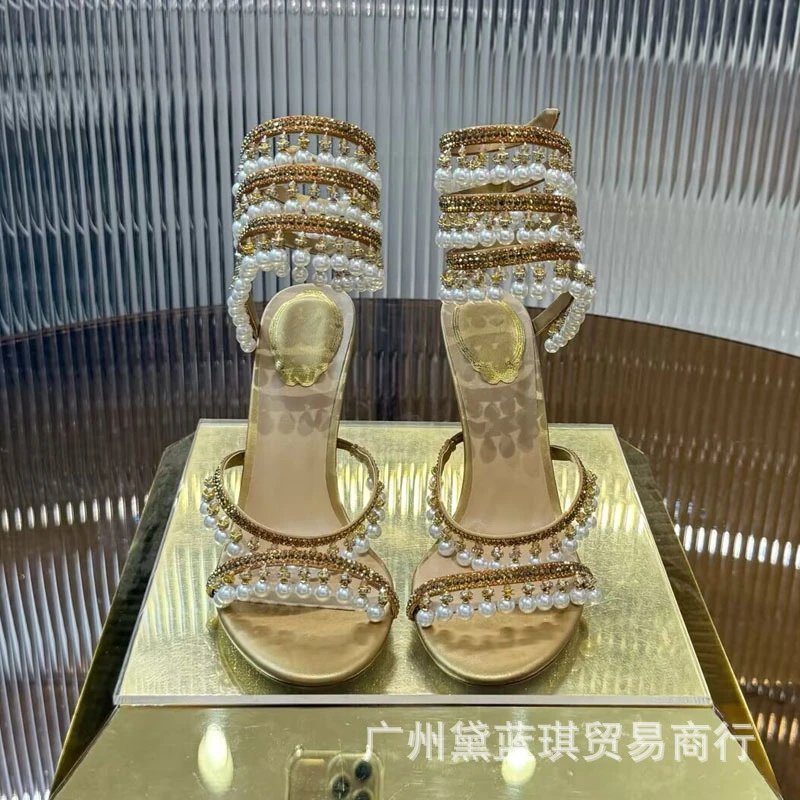 Versace Medusa Sandals White Pearl & Crystal Embellished Heels - 11