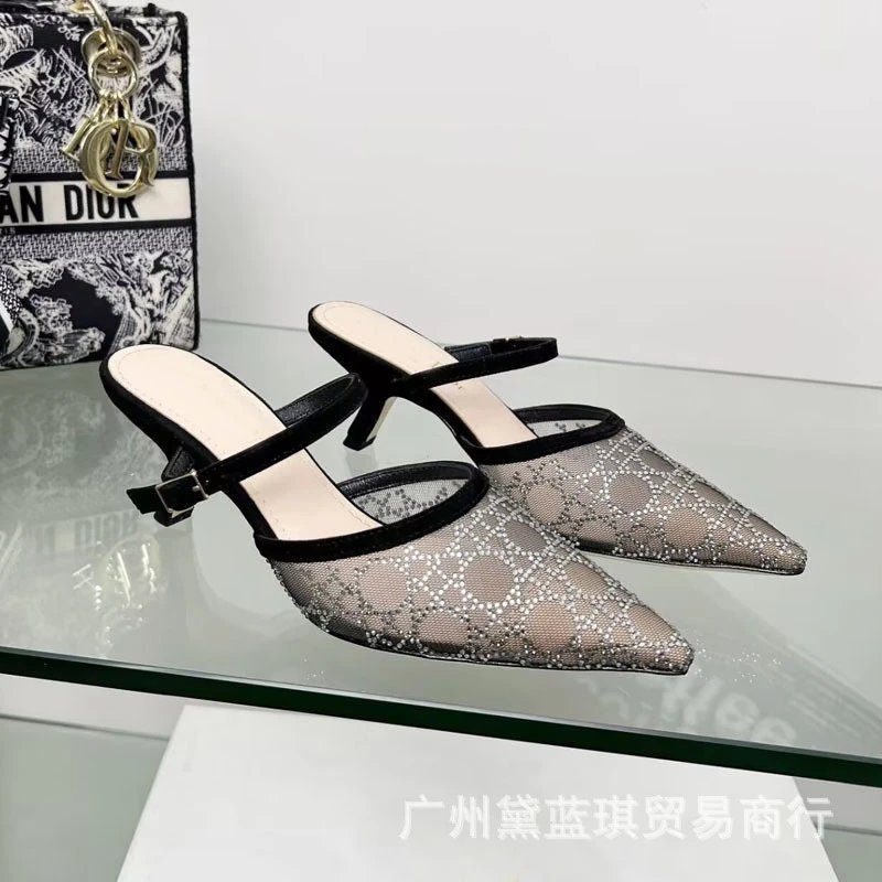 Dior Oblique Mesh Mule Heels Black Silver - 10