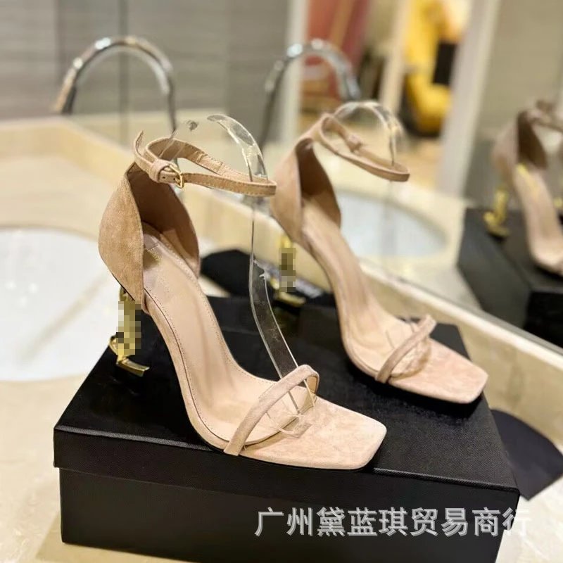 Nude Suede Cowhide Gold Heel