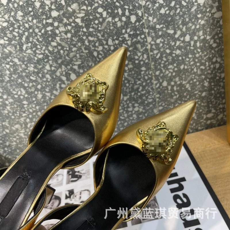 Versace Medusa Slingback Heels Gold Metallic Stilettos - 2