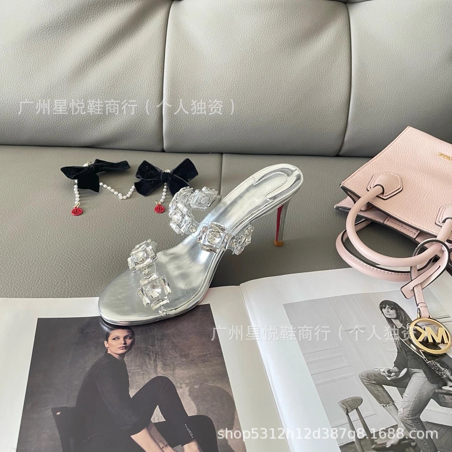 Christian Louboutin Crystal-Embellished Silver Plexi Mule Heels - 8