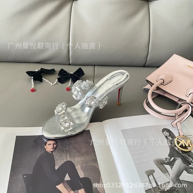 Unbranded Sandals Crystal-Embellished Clear Strap Heeled Mules product detail image 7