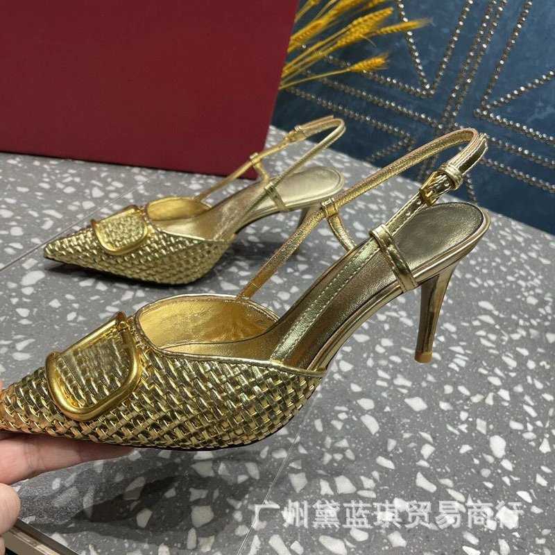 Bottega Veneta Inspired Woven Slingback Pointed-Toe Heels Black - 6
