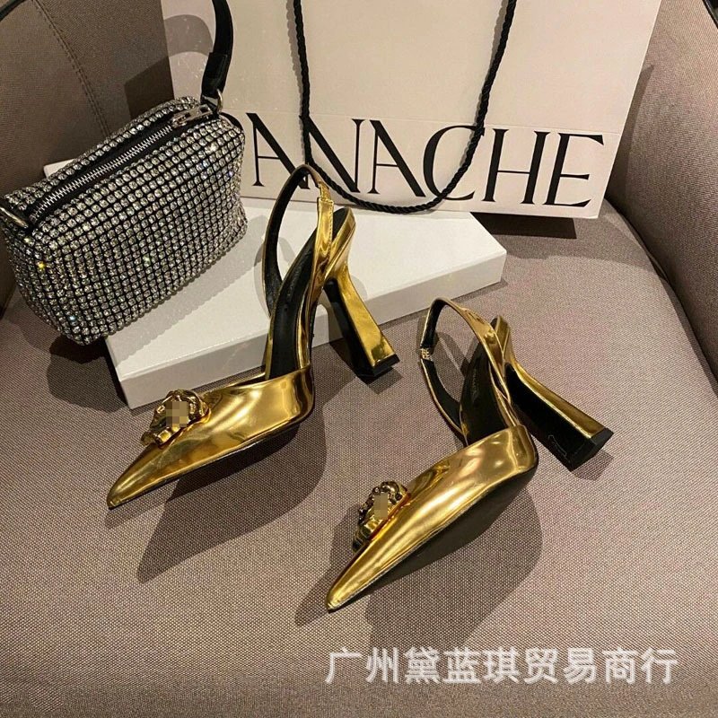 Versace Medusa Slingback Heels Gold Metallic Stilettos - 8