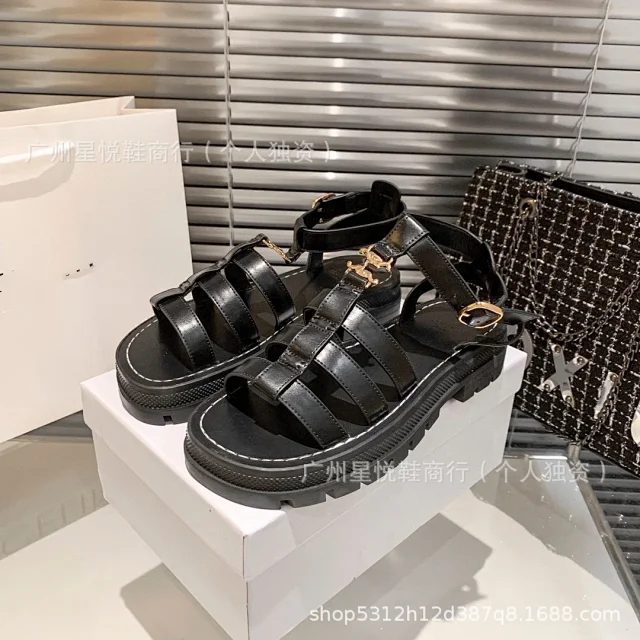 Unbranded Sandals Caged ankle-strap lug-sole with gold-tone hardware product detail image 15
