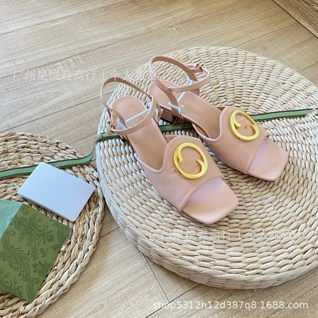 Unbranded Sandals Square-Toe Ankle-Strap with Gold-Tone Round Buckle product detail image 15