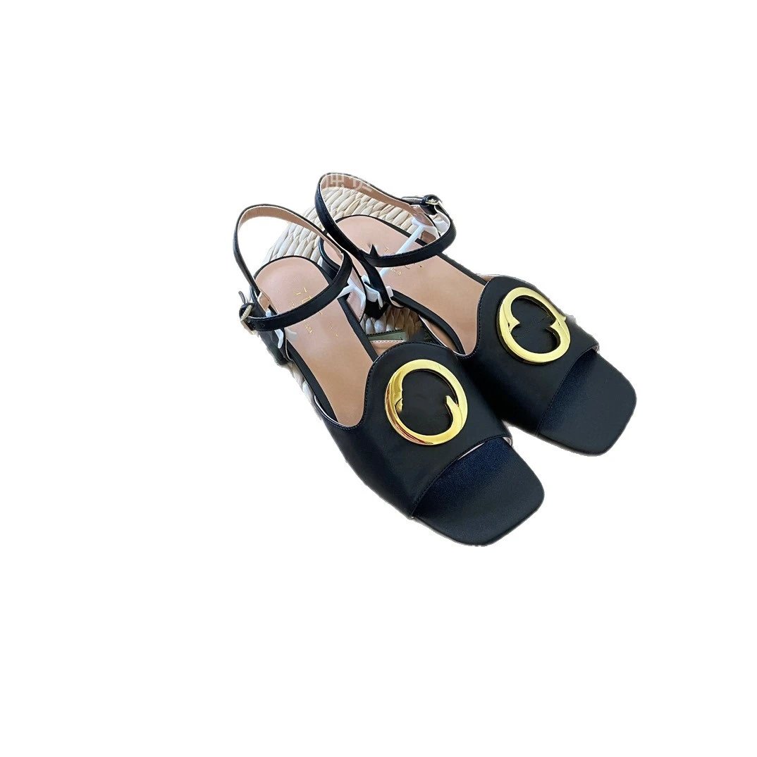 Unbranded Sandals Square-Toe Ankle-Strap with Gold-Tone Round Buckle image 5