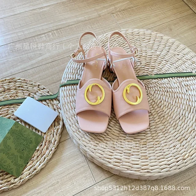 Unbranded Sandals Square-Toe Ankle-Strap with Gold-Tone Round Buckle product detail image 16