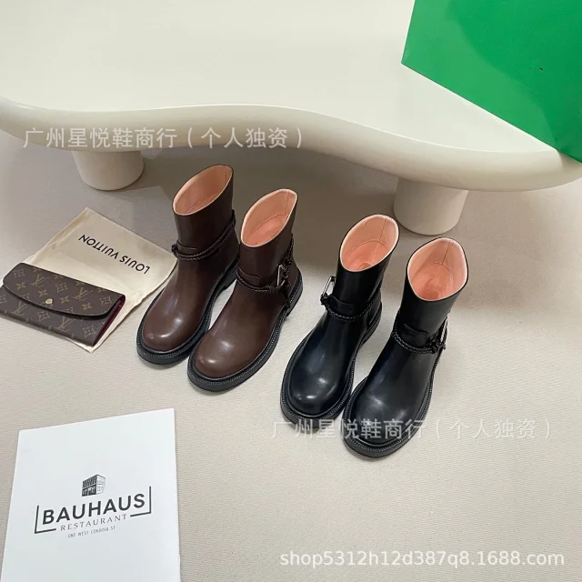 Unbranded Boots Low-Heel Ankle with Braided Strap and Metal Triangle Detail product detail image 7