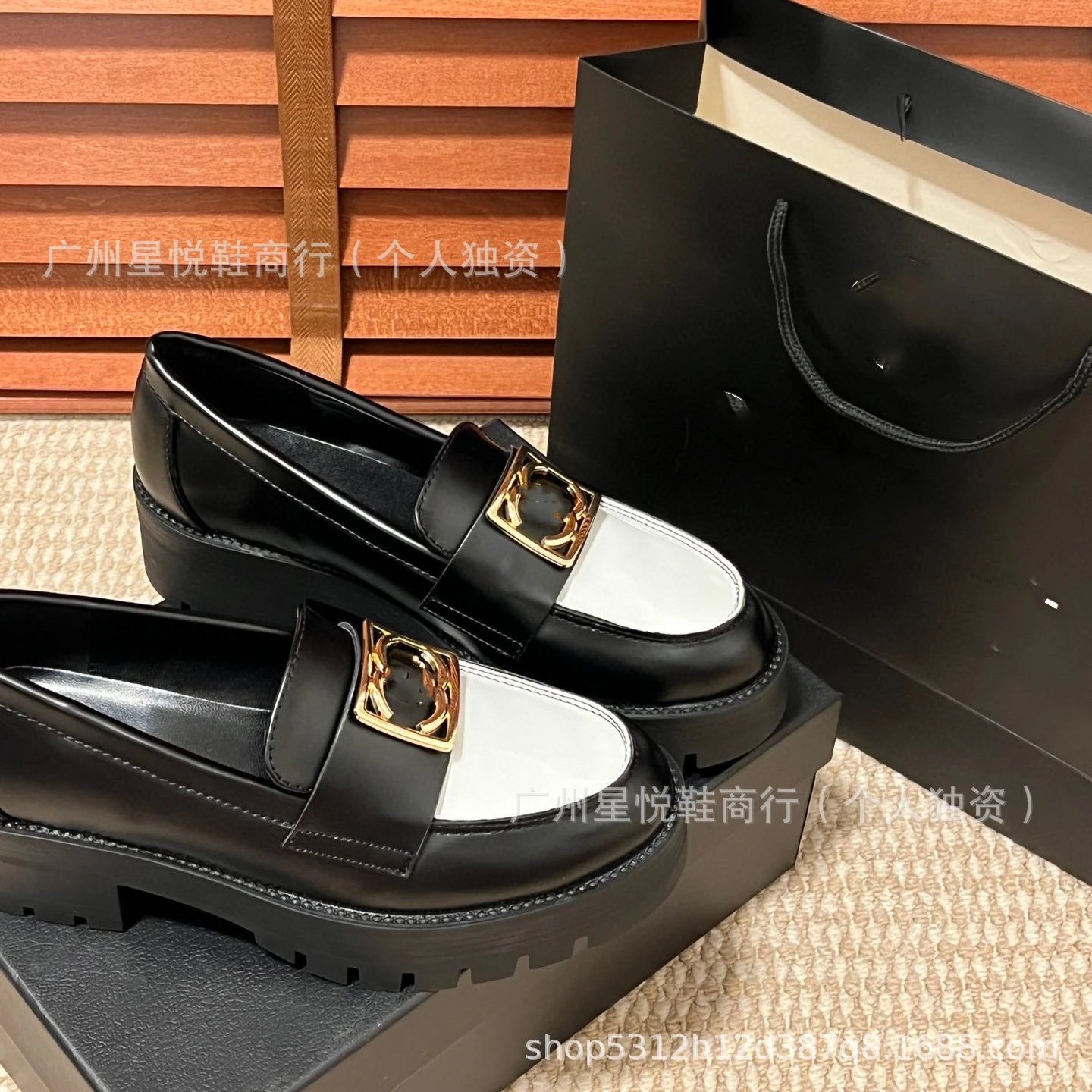 Chanel-inspired Chunky Loafer with Gold CC Buckle Black Loafers - 5
