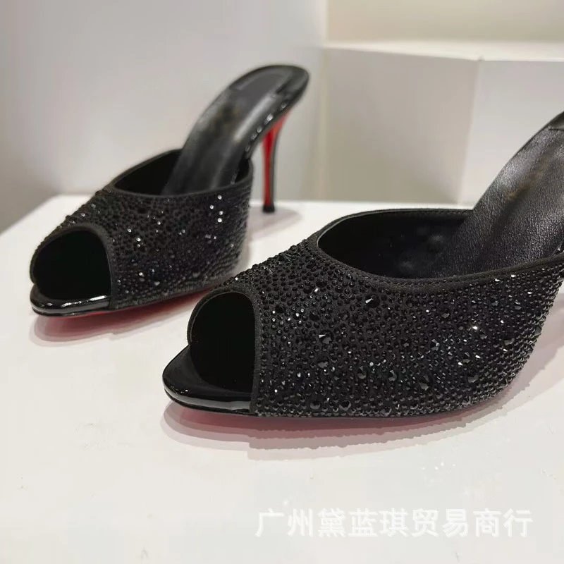 Christian Louboutin Daffodile Crystal-Embellished Gold Peep-Toe Mules - 3