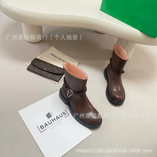 Unbranded Boots Low-Heel Ankle with Braided Strap and Metal Triangle Detail product detail image 11