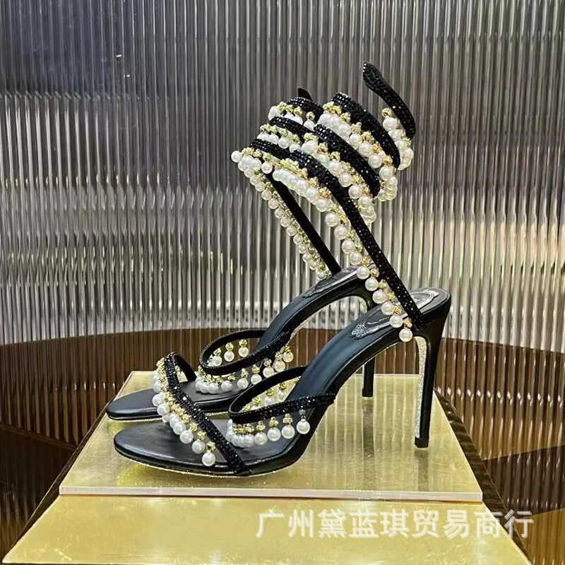 Versace Medusa Sandals White Pearl & Crystal Embellished Heels - 2