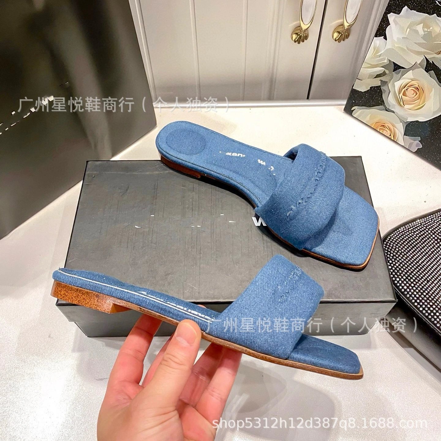 Alexander McQueen Denim Slide Sandals Blue - 13