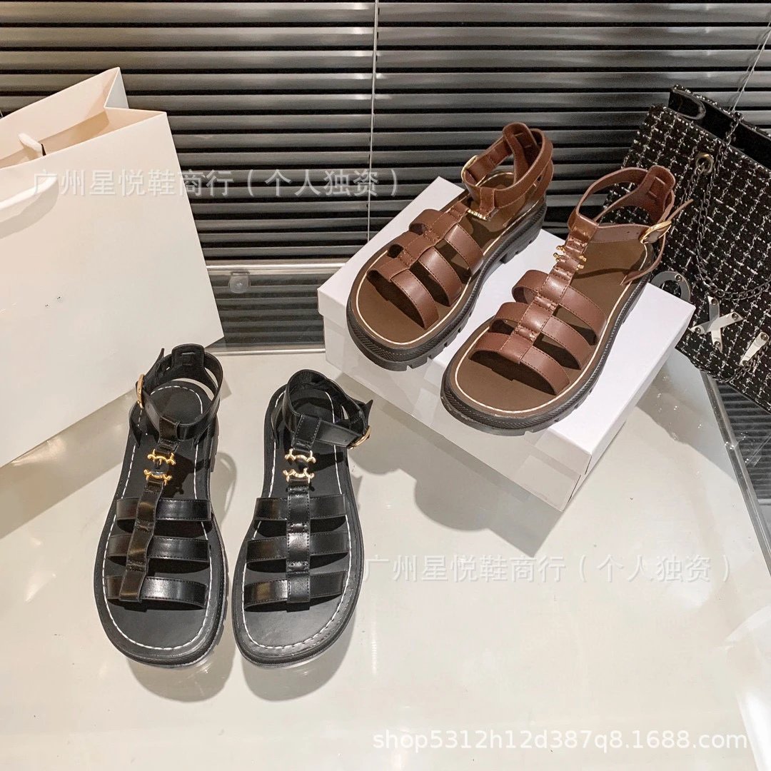 MOXIU Gladiator-Style Brown Leather Sandals - 19