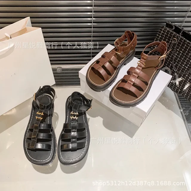 Unbranded Sandals Caged ankle-strap lug-sole with gold-tone hardware product detail image 19