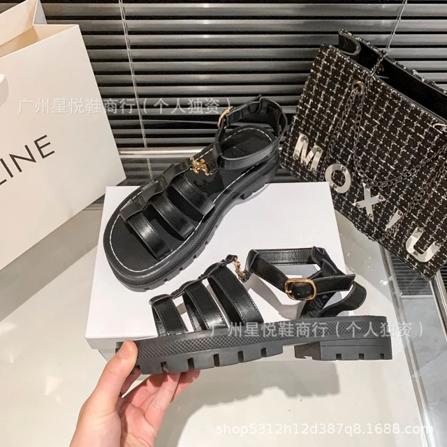 Unbranded Sandals Caged ankle-strap lug-sole with gold-tone hardware product detail image 17
