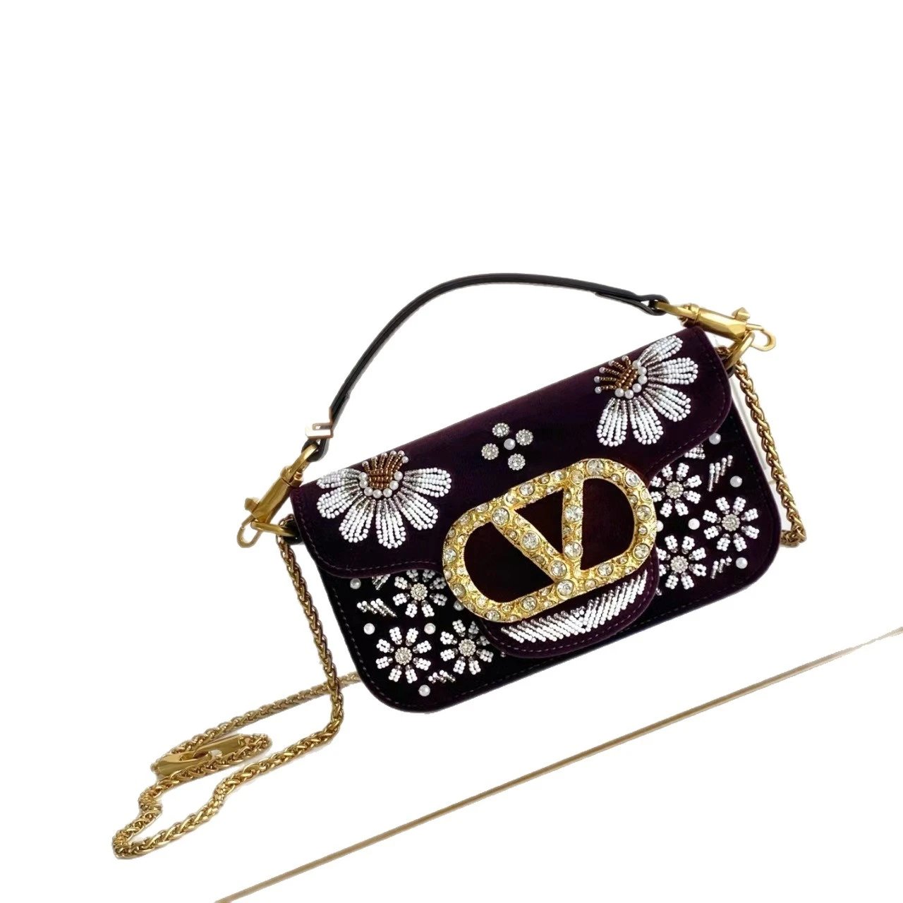 Unbranded Crossbody Bags 9939 Floral Beaded Velvet Chain Bag image 5