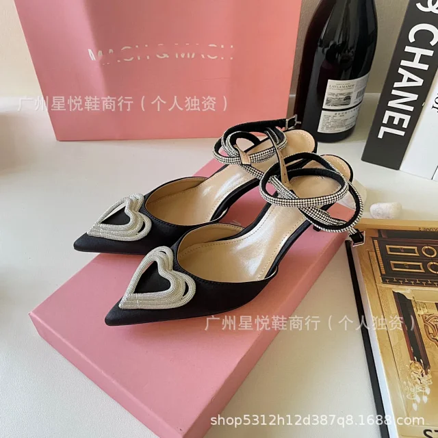 Unbranded High Heels Pointed-Toe Satin Pumps with Rhinestone Heart Detail and Ankle Wrap Straps product detail image 16