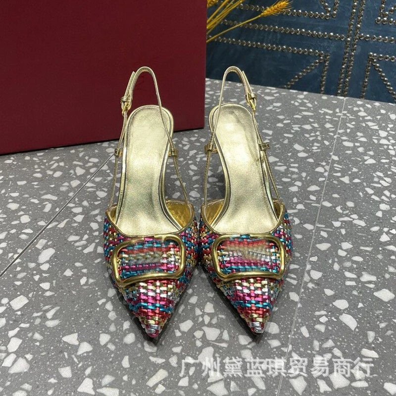 Bottega Veneta Inspired Woven Slingback Pointed-Toe Heels Black - 9