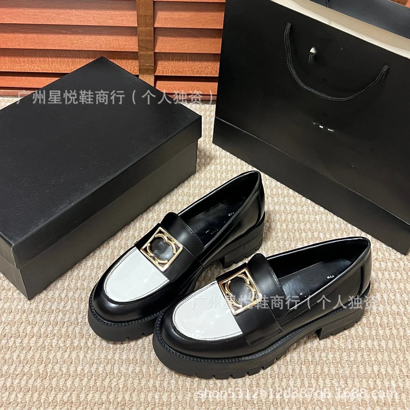 Chanel-inspired Chunky Loafer with Gold CC Buckle Black Loafers - 7