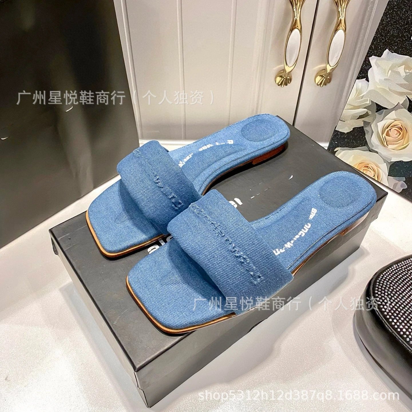 Alexander McQueen Denim Slide Sandals Blue - 14