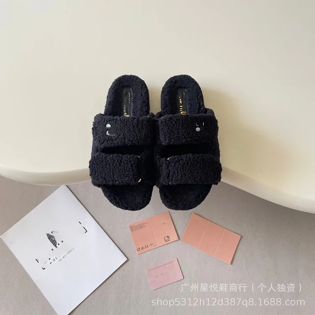 Miu Slippers Shearling Double-Strap Slide product detail image 10