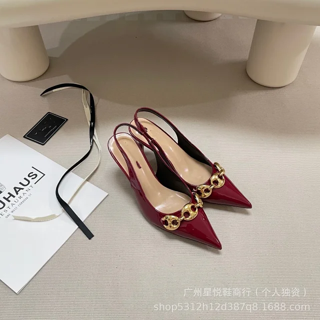 Unbranded High Heels Pointed-Toe Slingback with Gold-Tone Chain Detail product detail image 4