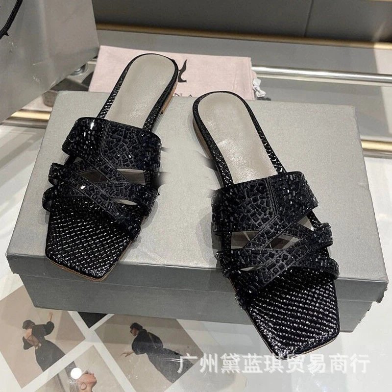 Red Crystal-Embellished Croc-Print Slide Sandals - 3