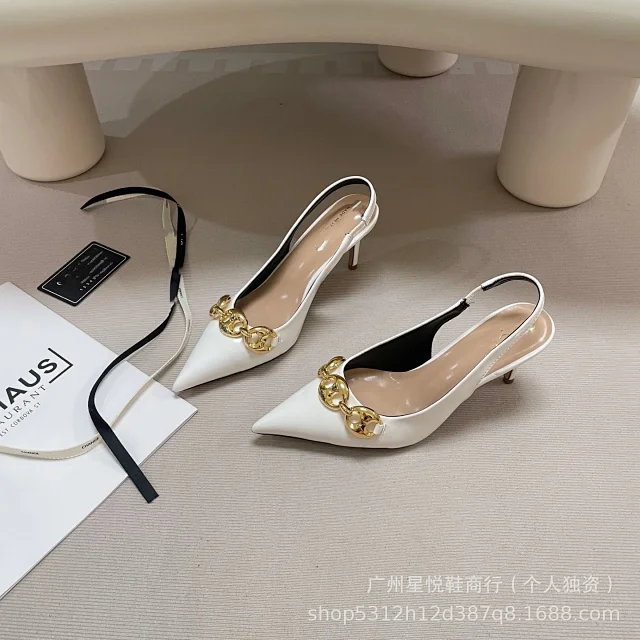 Unbranded High Heels Pointed-Toe Slingback with Gold-Tone Chain Detail product detail image 13