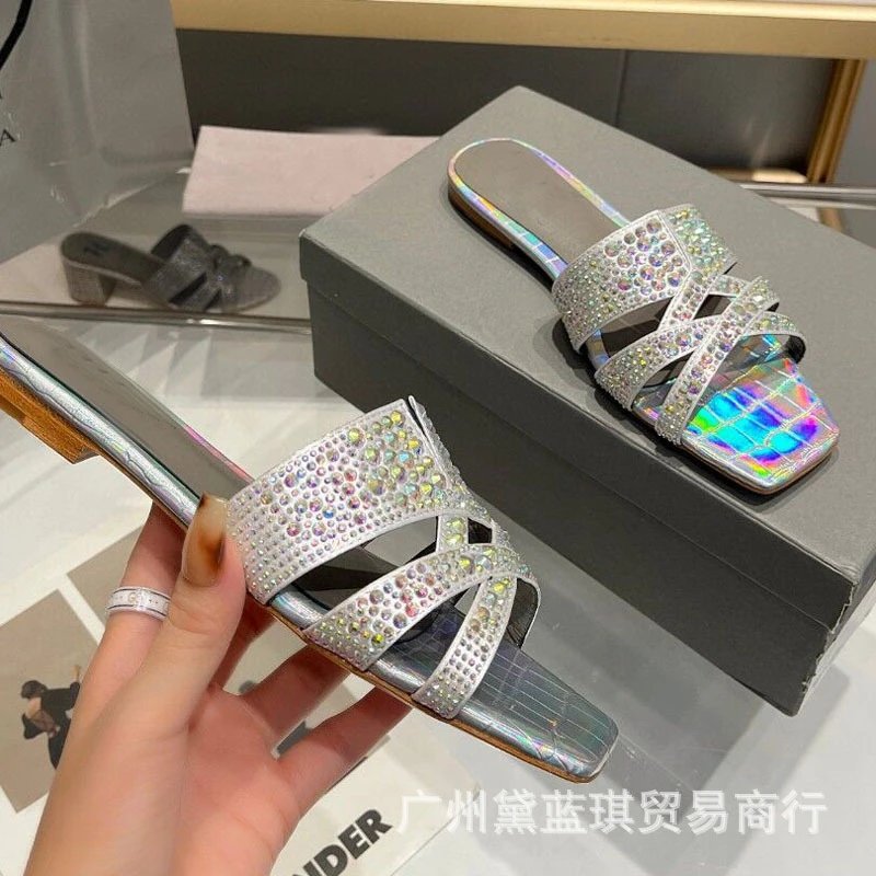 Red Crystal-Embellished Croc-Print Slide Sandals - 8