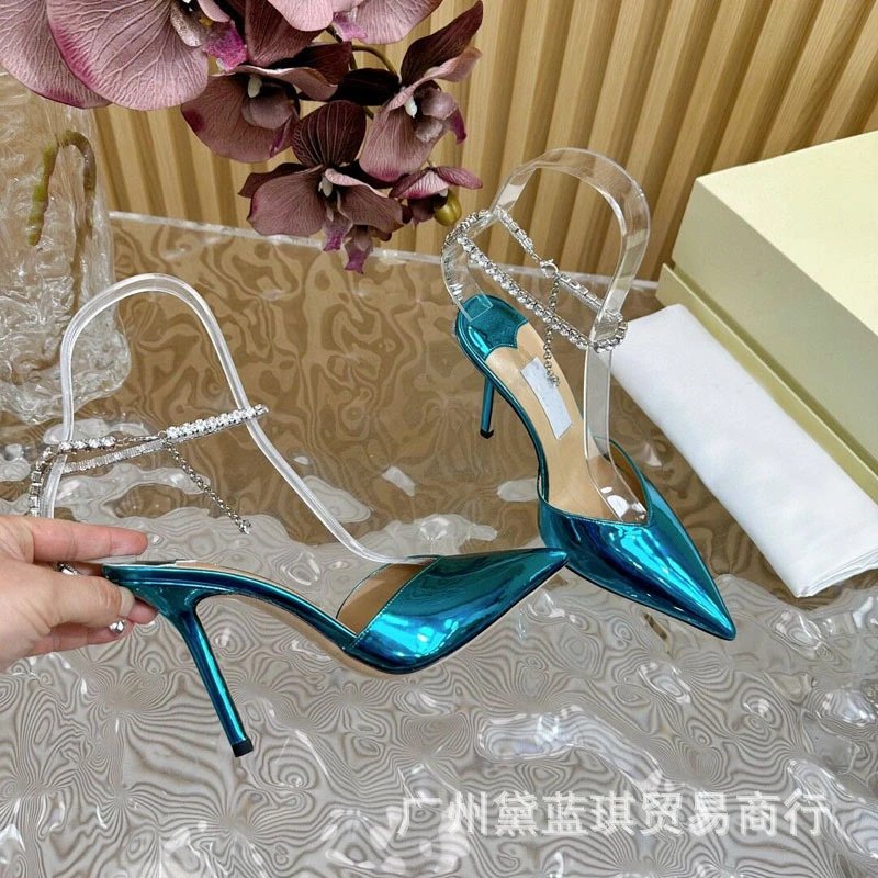 Purple Patent Leather Stiletto Heels with Crystal-Embellished Clear Strap Heels - 3